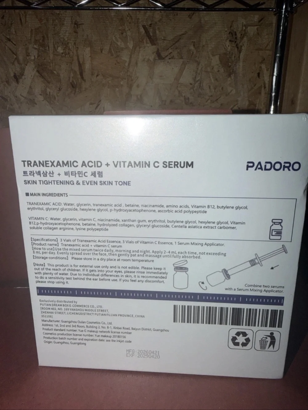 PADORO Tranexamic Acid Face Serum,Dark Spots Brightening, Even Skin Tone. 30ml